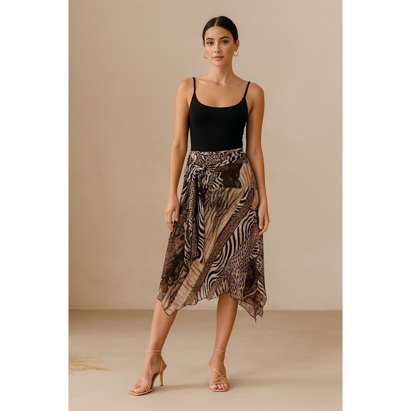 Versailles Animal Print Midi Skirt Tie Waist Handkerchief Hem Size M‎ - Picture 1 of 6